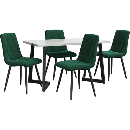 Essgruppe Esstisch mit 4 Samtstühlen Weiß & Grün