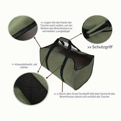 Brennholz Tragetasche groß – Reißfest & Wasserdicht Armee Grün