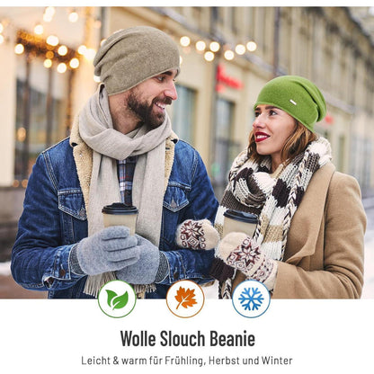 Australische Wollmütze Damen Herren - Atmungsaktive Beanie Grün