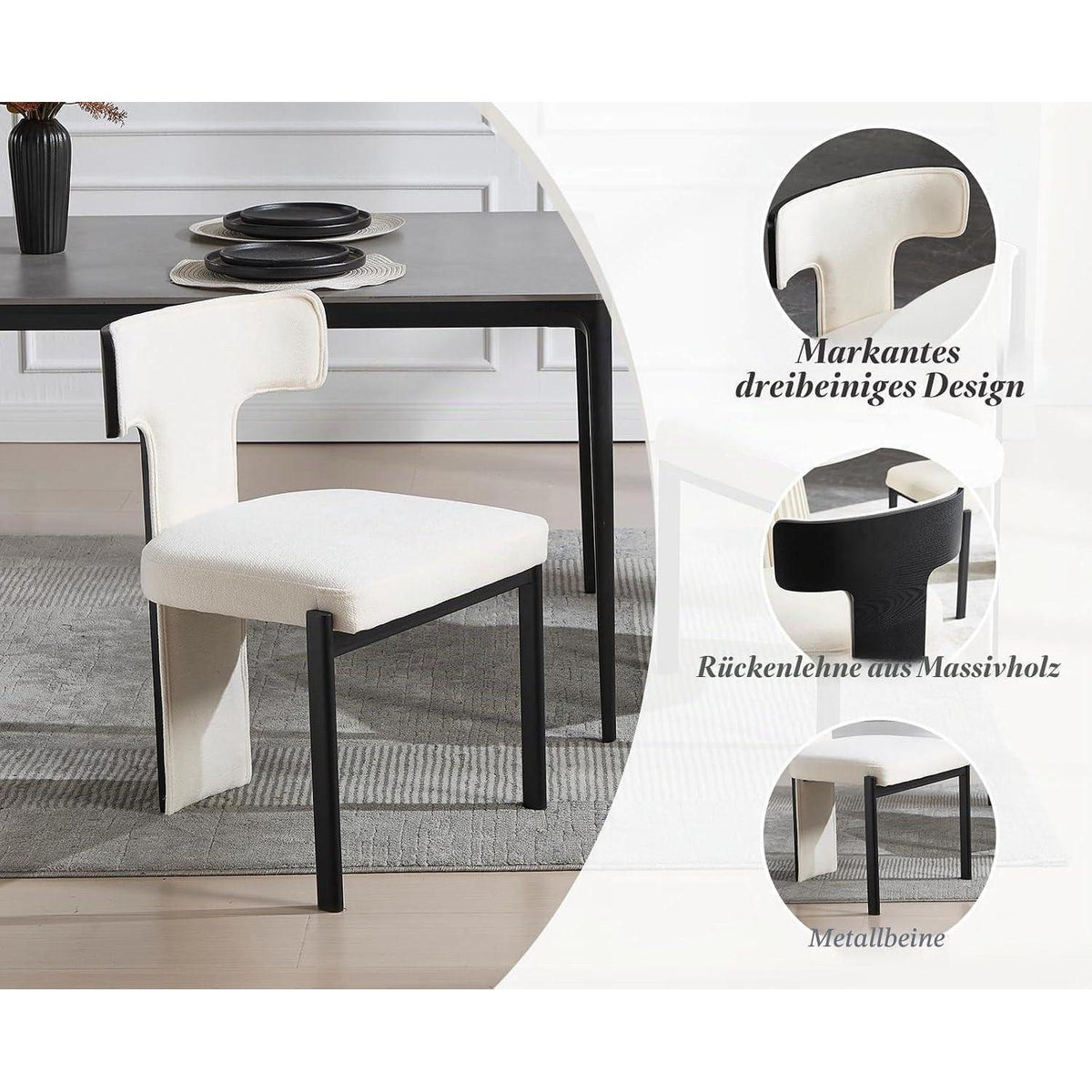 Esszimmerstühle 2er Set, Weiß – Polsterstühle mit T-Rückenlehne