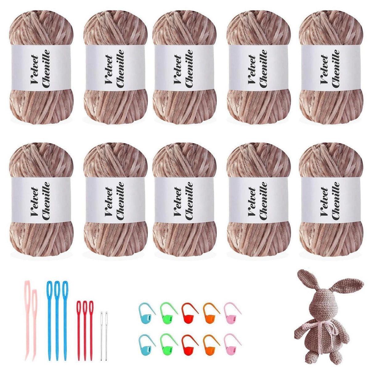 Chenille Wolle 10er Pack (1000g) - Flauschig & Kuschelig zum Häkeln