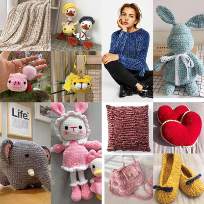 Chenille Wolle 10er Pack (1000g) - Flauschig & Kuschelig zum Häkeln