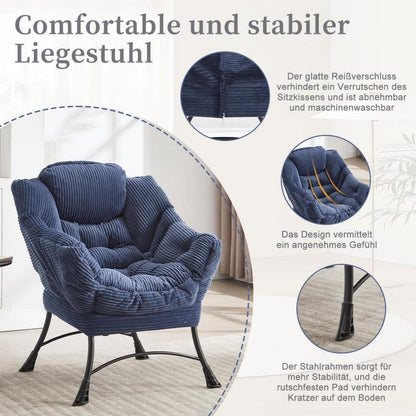 Ohrensessel mit Hocker | Navy Blau Cord Loungestuhl mit Ottoman