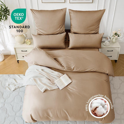 Satin Bettwäsche Set 220x240 Baumwolle Hellgoldbraun