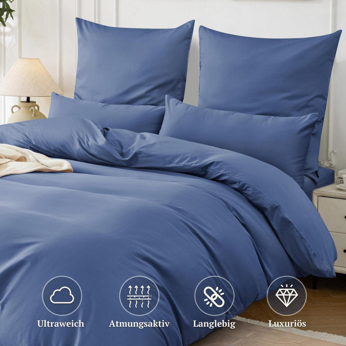 Satin Bettwäsche Set 220x240 Dunkelblau – Kühlend