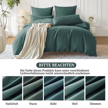 Satin Bettwäsche Set 220x240 Dunkelgrün, 3-teilig, Baumwolle