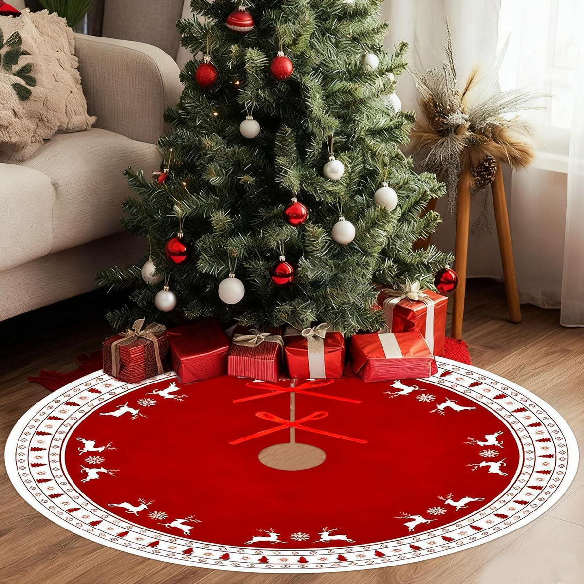 Weihnachtsbaum Unterlage Rund 120cm Elch Schneeflocke Strick
