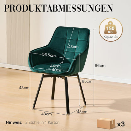 Drehbarer Samt Esszimmerstuhl Set (6er) Grün
