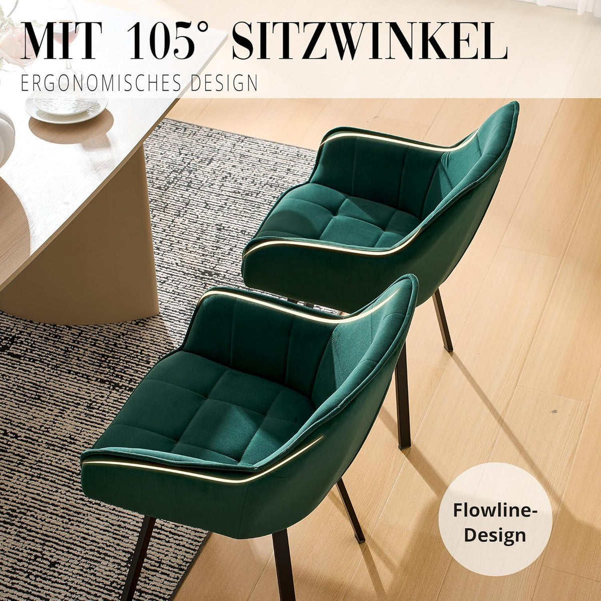 Drehbarer Samt Esszimmerstuhl Set (6er) Grün