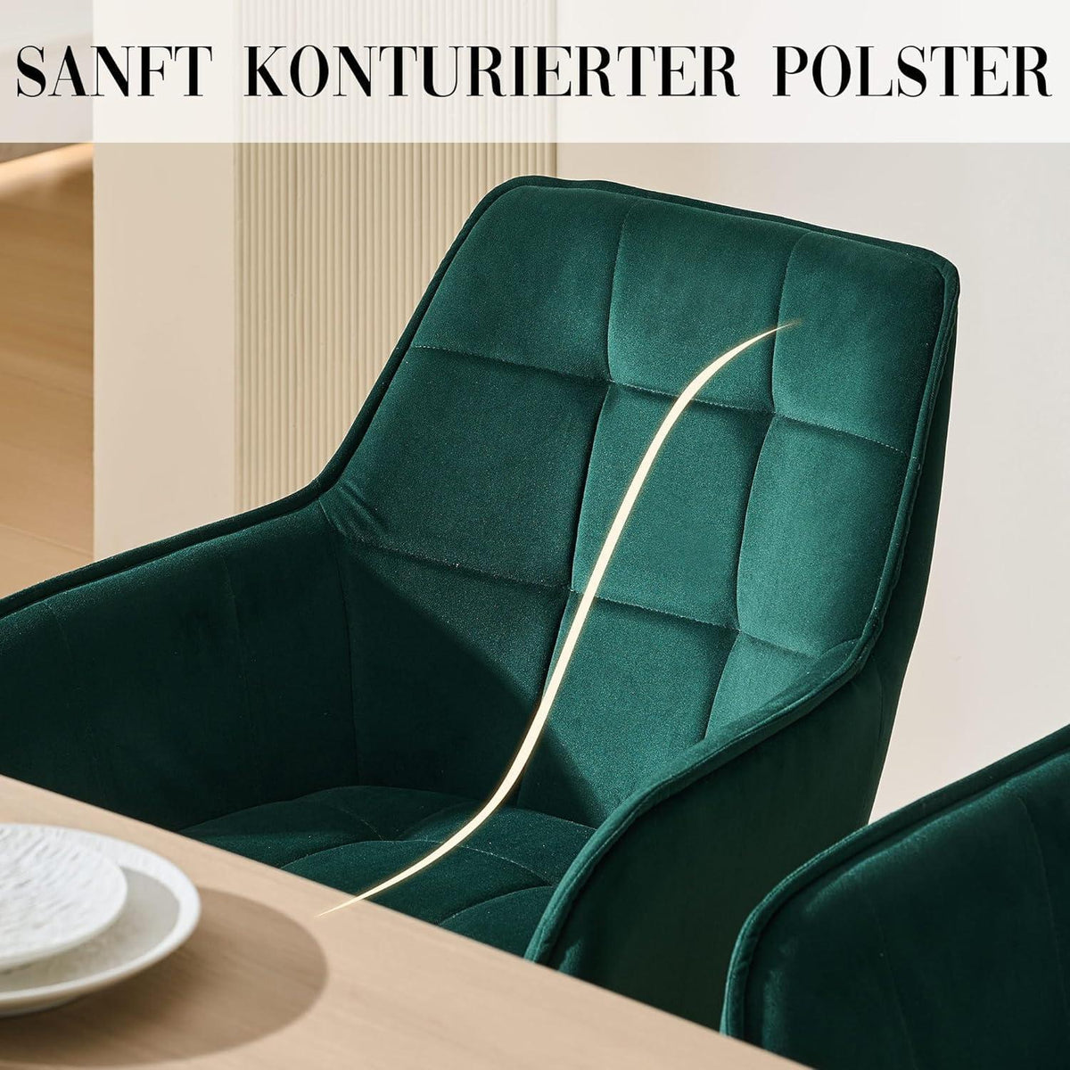 Drehbarer Samt Esszimmerstuhl Set (6er) Grün