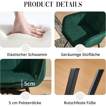 Drehbarer Samt Esszimmerstuhl Set (6er) Grün