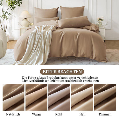 Satin Bettwäsche Set 135x200 Baumwolle 4tlg. Hellgoldbraun