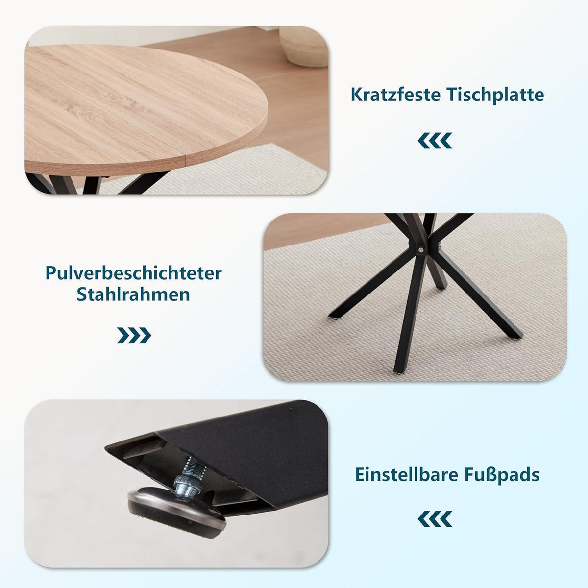 Runder Esstisch Set mit 4 Cord-Stühlen – Modern & Komfortabel