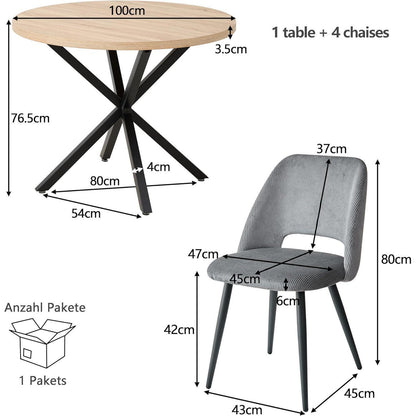 Runder Esstisch Set mit 4 Cord-Stühlen – Modernes Esszimmer Set