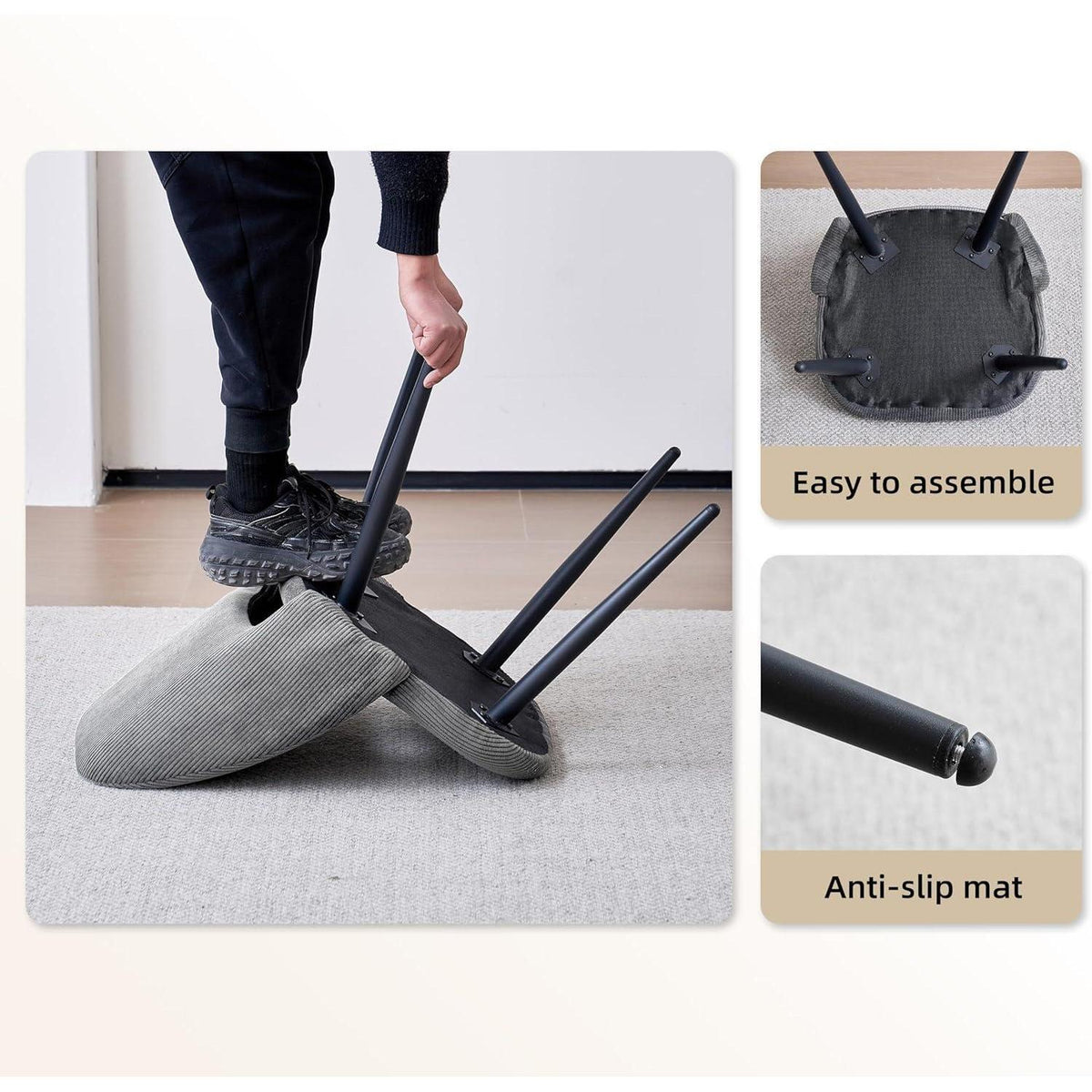 Runder Esstisch Set mit 4 Cord-Stühlen – Modernes Esszimmer Set