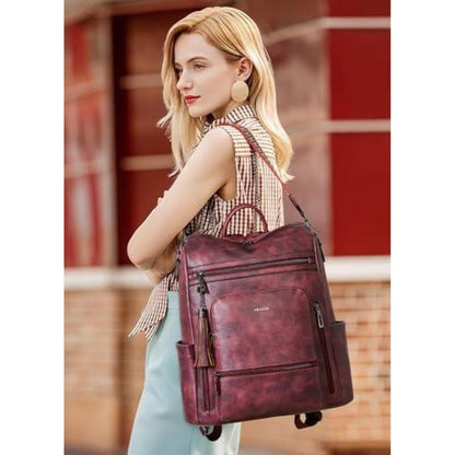 Rucksack Damen Laptopfach 15,6 Zoll Wasserdicht Business in Lederoptik