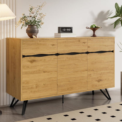 3-Türige Kommode Holzoptik mit Metallfüßen – Schmaler Flur- oder Wohnzimmerschrank