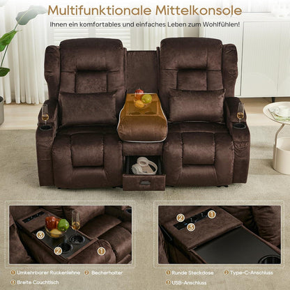 2er Relaxsessel mit Liegefunktion & Konsole, Braun