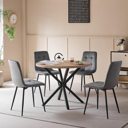 Moderner Esszimmerstuhl Set Grau – Bequemer Samtstuhl mit Metallbeinen