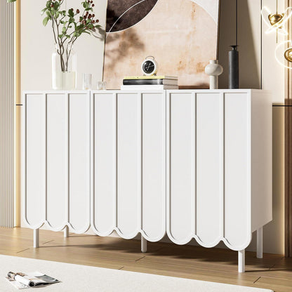 Weißes Sideboard mit Wellentüren & Rebound-Mechanismus (120x35x80)