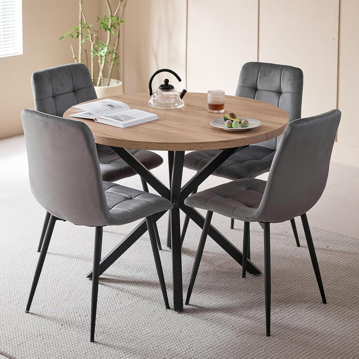Moderner Esszimmerstuhl 2er-Set Grau, Samtbezug & Metallbeine