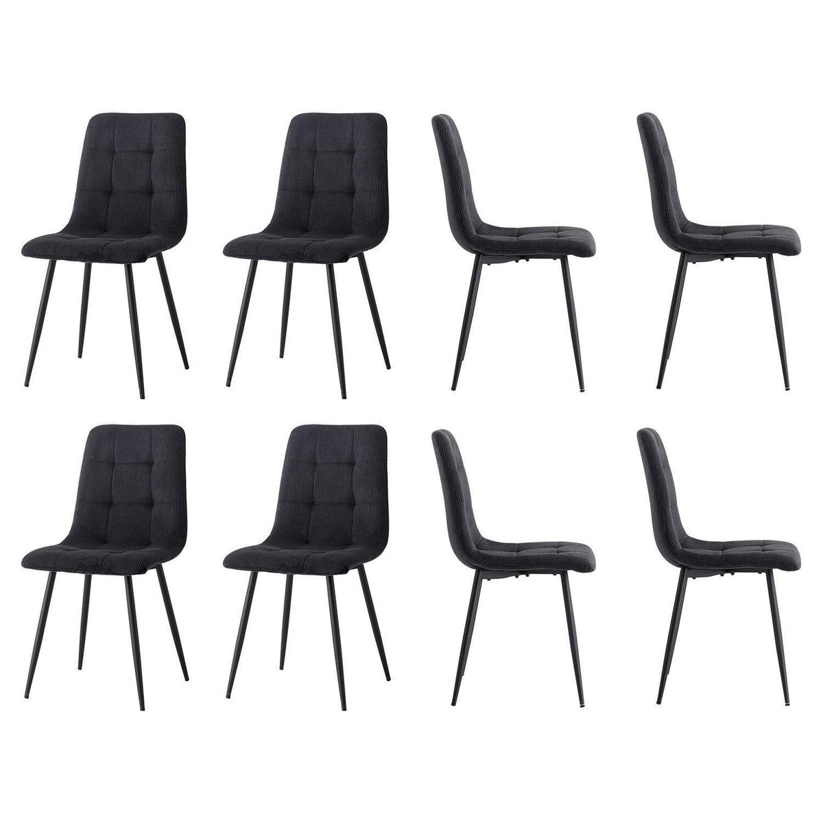 Moderner Esszimmerstuhl Set 8er – Bequemer Cord Sitz Schwarz