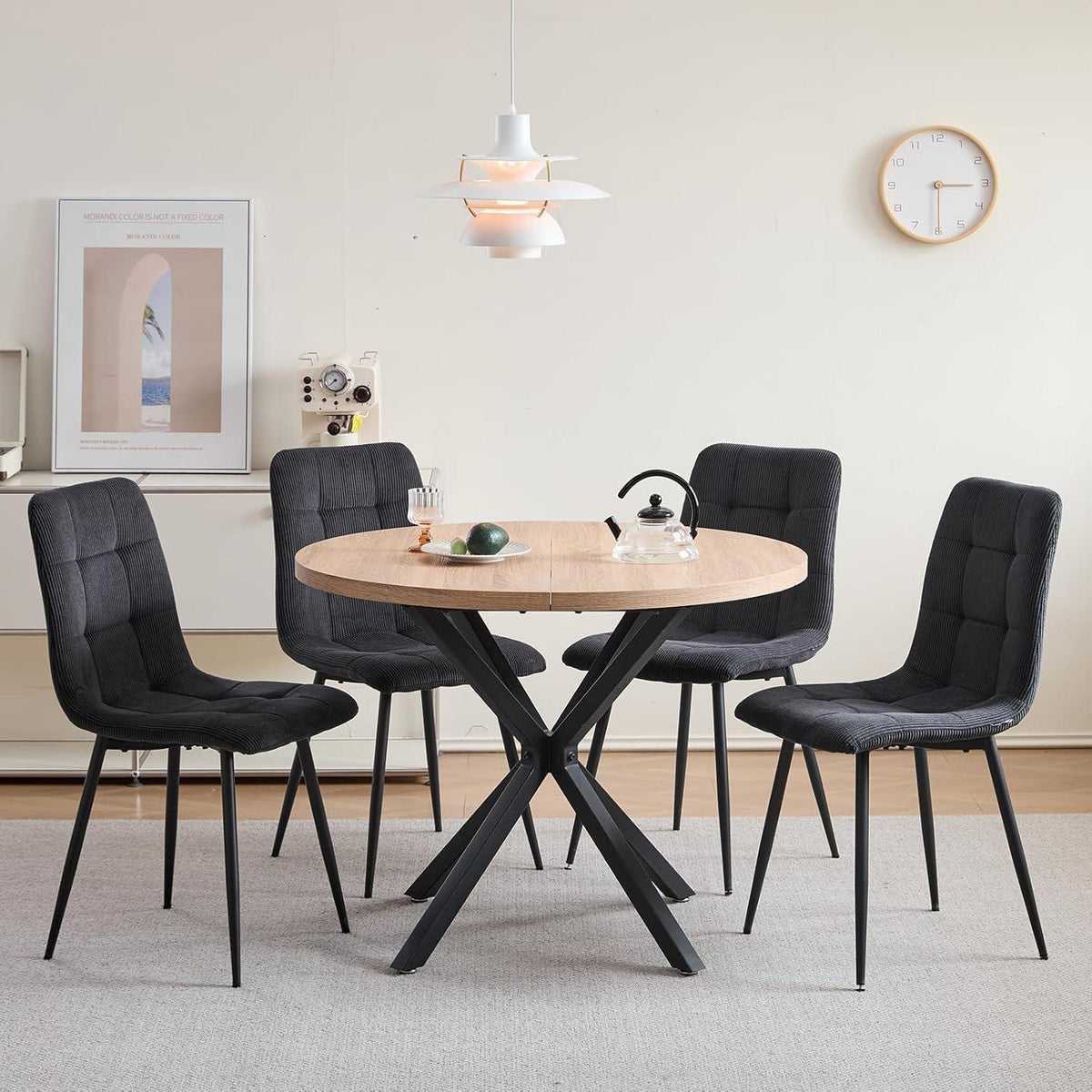 Moderner Esszimmerstuhl 6er-Set mit Cordpolsterung Schwarz