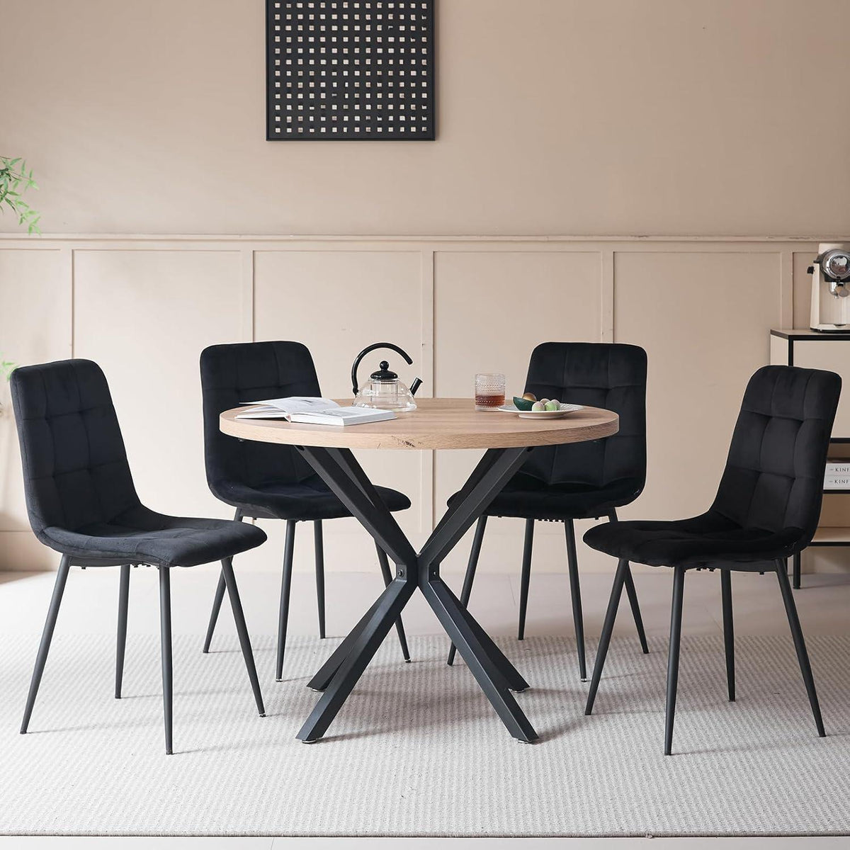 8 Esszimmerstühle mit Samtbezug & Metallbeinen Schwarz