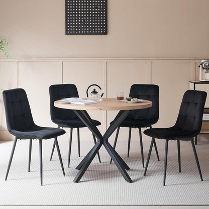 8 Esszimmerstühle mit Samtbezug & Metallbeinen Schwarz