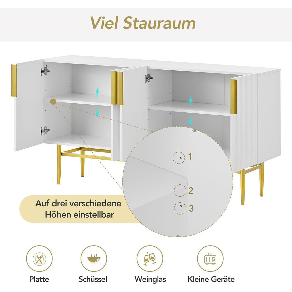 Modernes Sideboard mit 4 Türen & Schubladen – Weiß