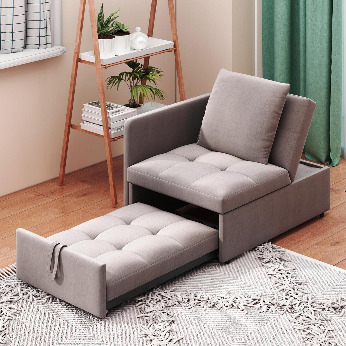 3-in-1 Schlafsofa mit Leinenstoff & verstellbarer Rückenlehne (Grau)