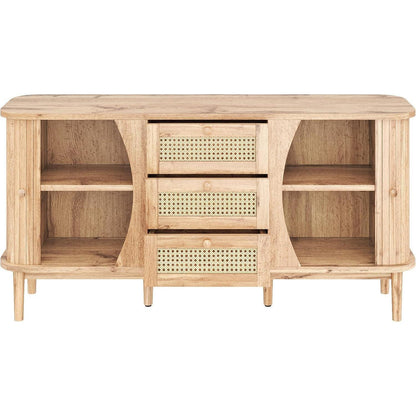 Schmale Kommode mit Rattan Schubladen & Türen – Multifunktions Sideboard
