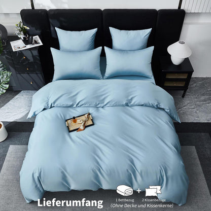Mako Satin Bettwäsche Set 220x240 Hellblau – Weich & Kühlend