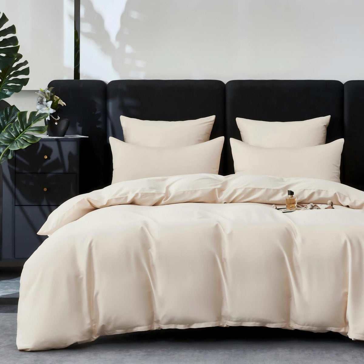 Mako Satin Bettwäsche Set 220x240 Hellbeige – Weich & Kühlend