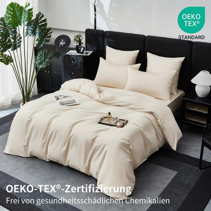 Mako Satin Bettwäsche Set 220x240 Hellbeige – Weich & Kühlend