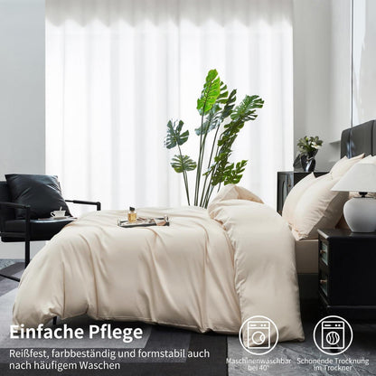 Mako Satin Bettwäsche Set 220x240 Hellbeige – Weich & Kühlend