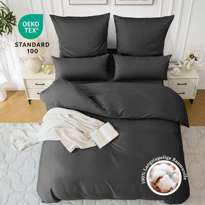 Satin Bettwäsche Set 220x240 Anthrazit – 3-teilig, Kühlend