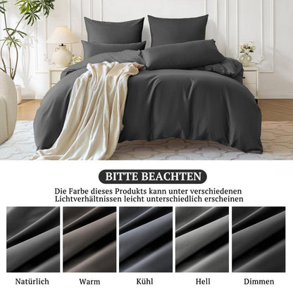 Satin Bettwäsche Set 220x240 Anthrazit – 3-teilig, Kühlend