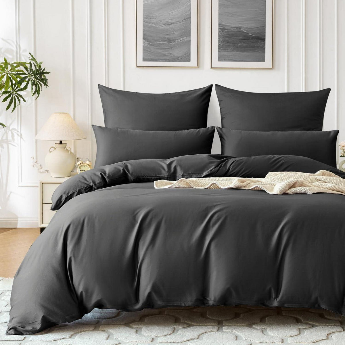 Satin Bettwäsche Set 135x200 - Kühlend & Weich, Anthrazit