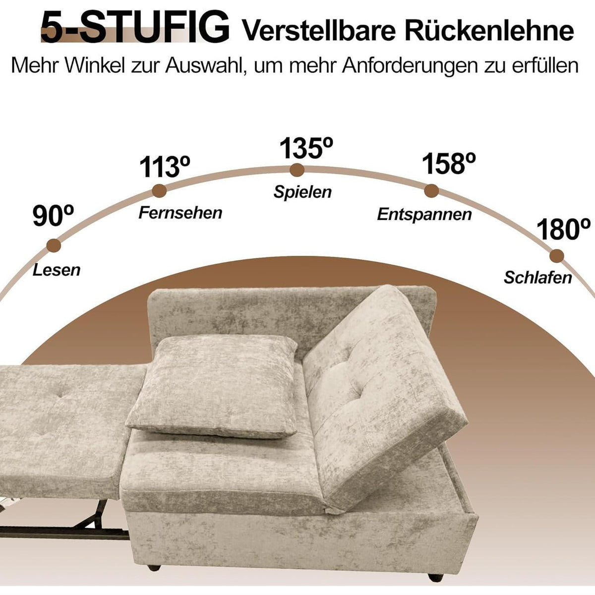 3-in-1 Schlafsofa mit verstellbarer Lehne – Beige
