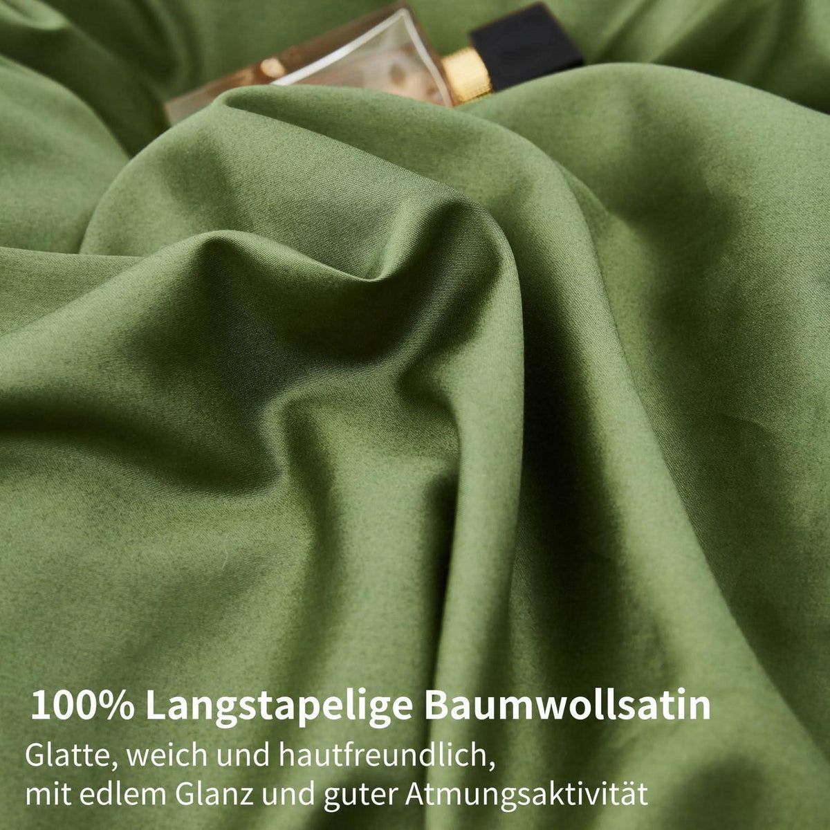 Mako Satin Bettwäsche Olivgrün 220x240 | 3-teilig & Kühlend