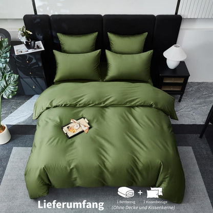Mako Satin Bettwäsche Olivgrün 220x240 | 3-teilig & Kühlend