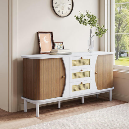 Schmale Kommode mit Rattan Schubladen – Multifunktions Sideboard