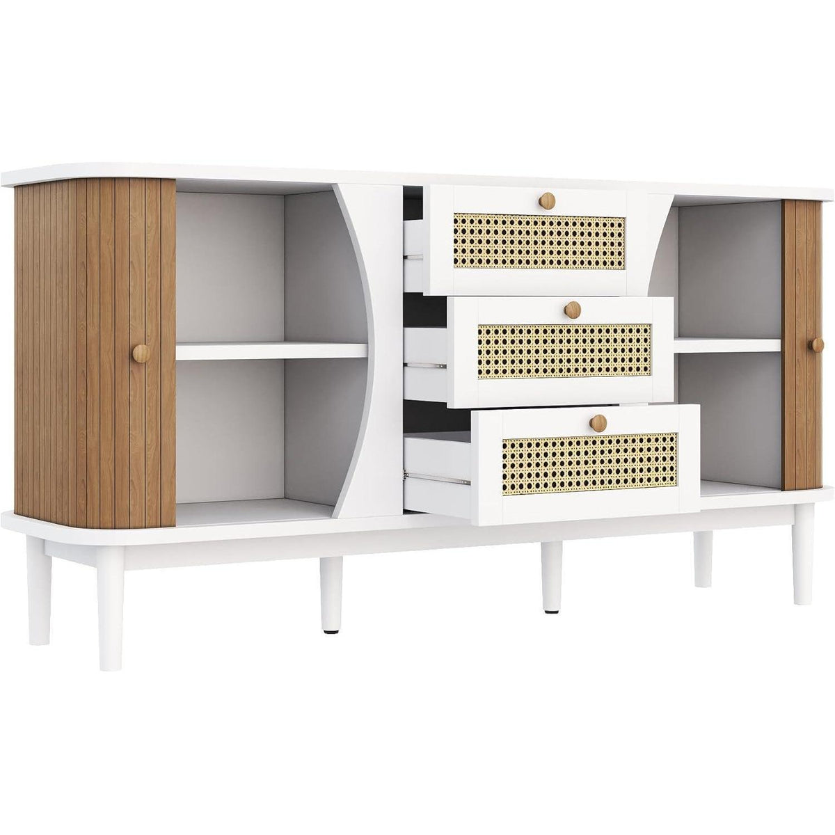 Schmale Kommode mit Rattan Schubladen – Multifunktions Sideboard