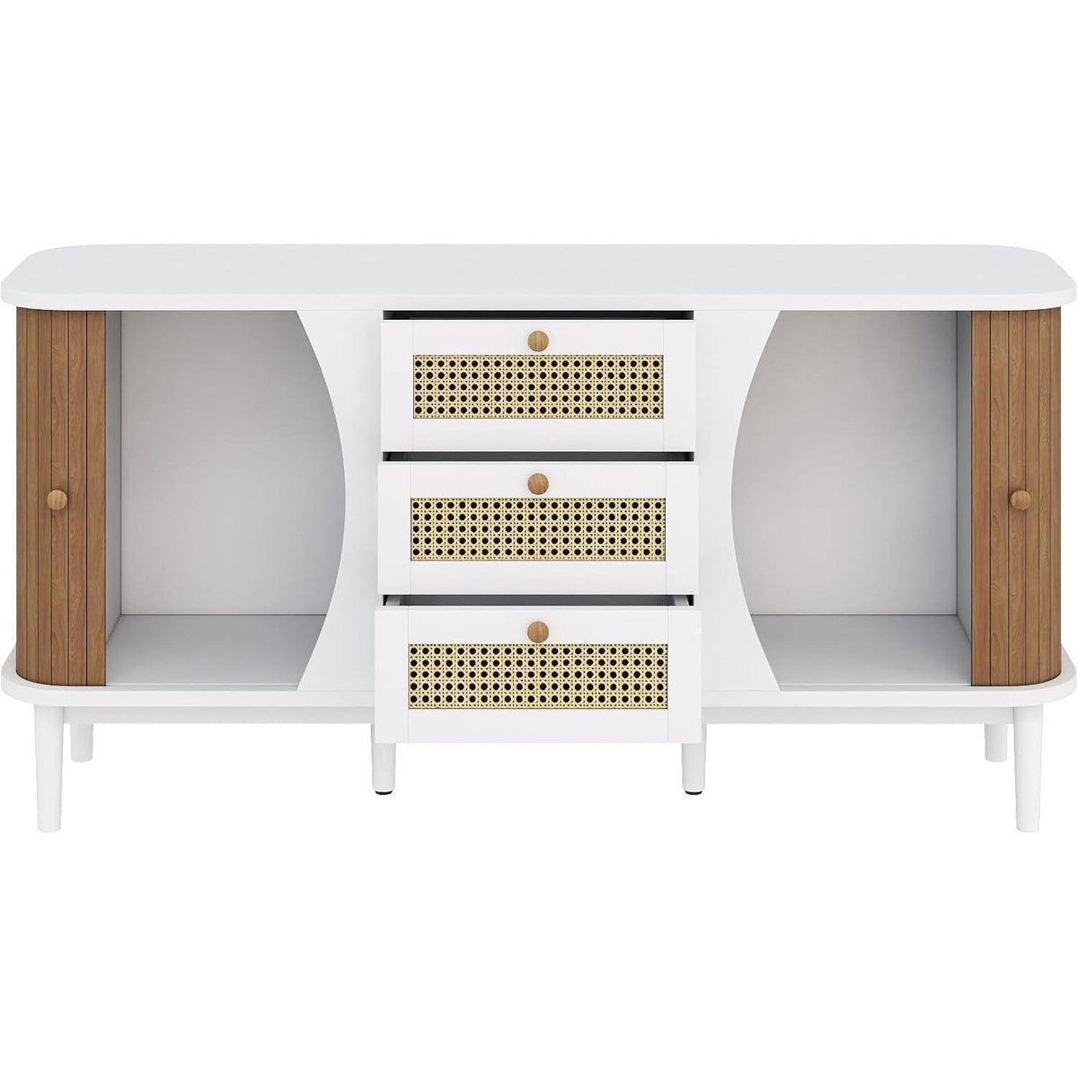Schmale Kommode mit Rattan Schubladen – Multifunktions Sideboard