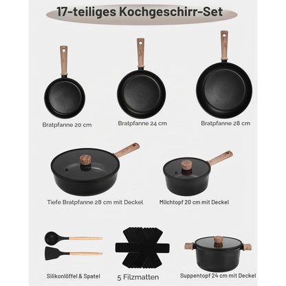 17-teiliges Topfset Induktion Titan-Keramik Antihaft Schwarz