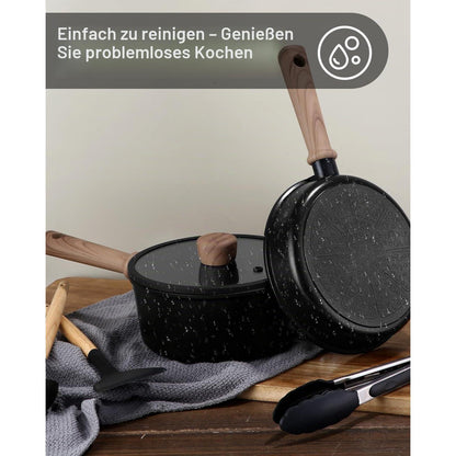 17-teiliges Topfset Induktion Titan-Keramik Antihaft Schwarz