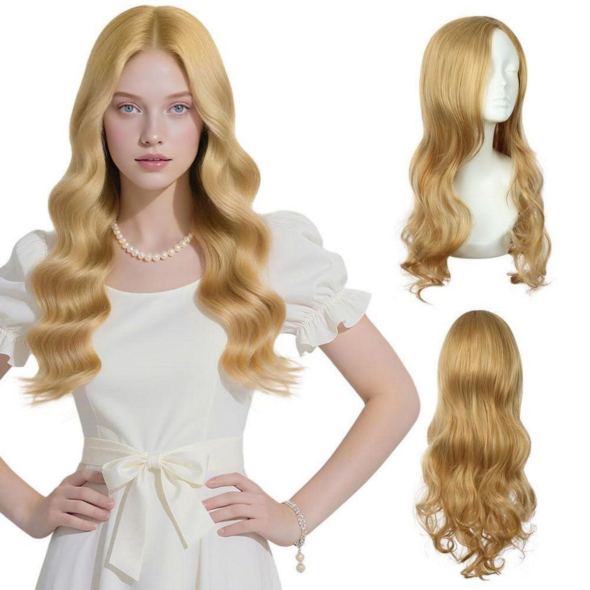 Lange Lockige Damen Perücke - Hellblond, 66cm, Hitzebeständig