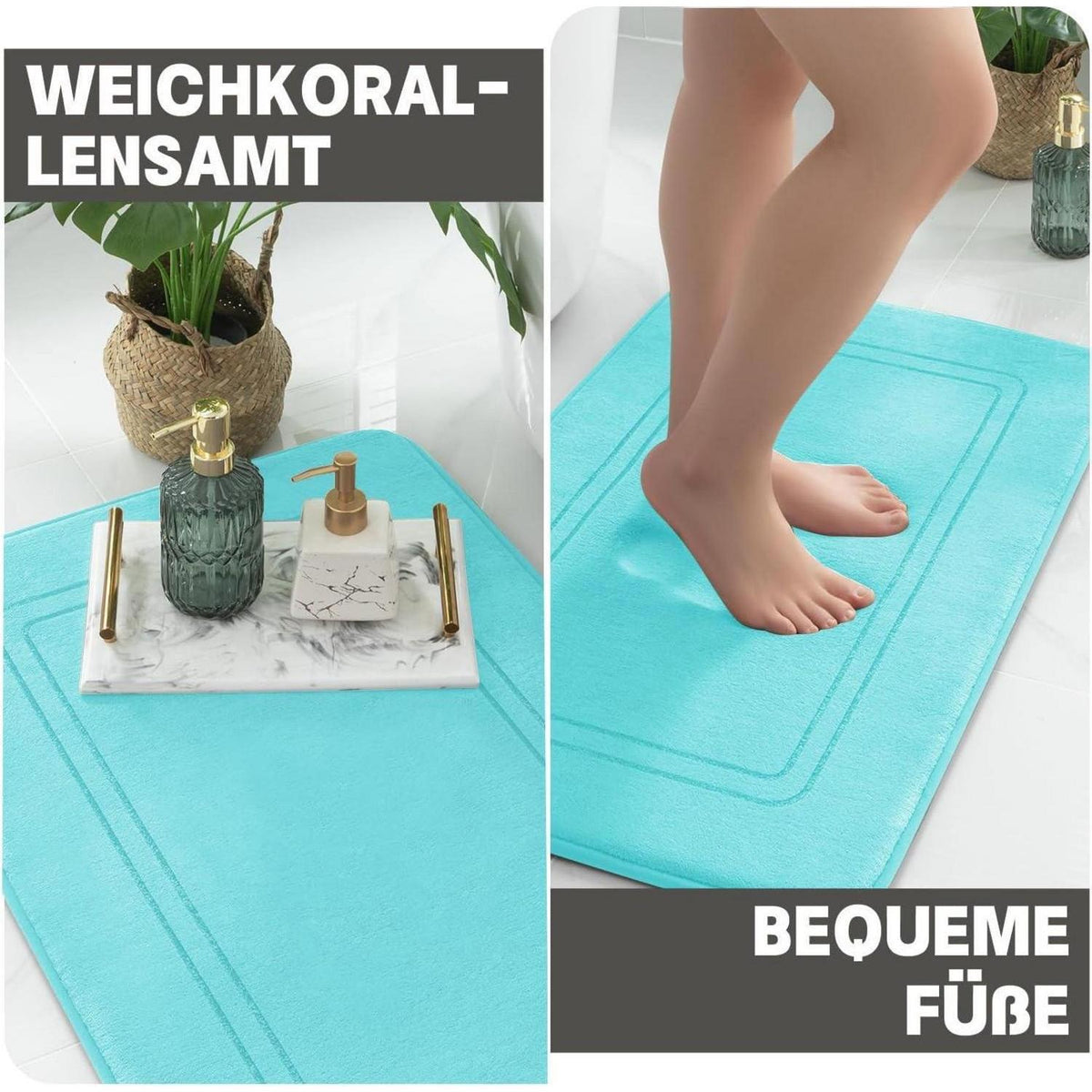 5-teiliges Badezimmerteppich-Set Blaugrün, weich & rutschfest