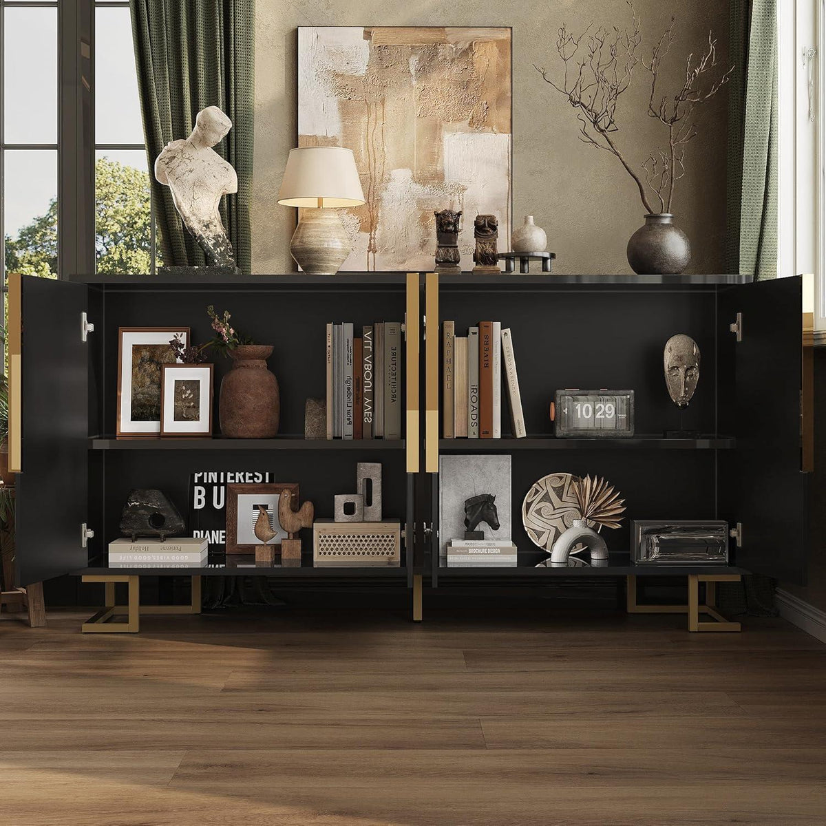 Geometrischer Schrank mit 2 Türen – Sideboard & Kommode Schwarz